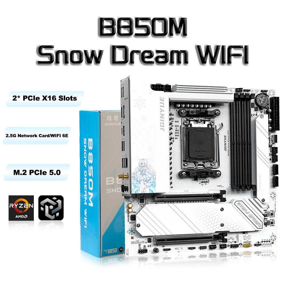 Am5 Micro Atx Pcie 5.0 Motherboard - Placa-mãe para jogos JGINYUE B850M Snow